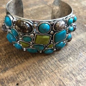 Sterling silver cuff bracelet with gemstones